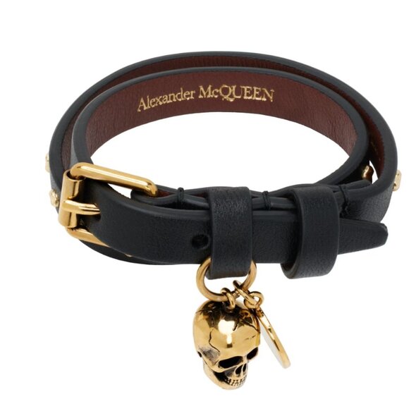 Alexander McQueen Black Hammered Studs Double-Wrap Bracelet - Picture 1 of 3